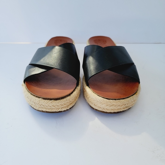 Vince Camuto Shoes - Vince Camuto Carran Black Leather Criss Cross Espadille Slide